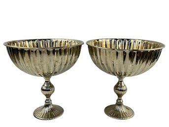 Stunning 10' Round Nickel Plated Pedestal Fruit Bowls