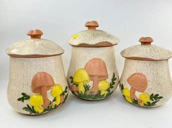 Vintage Arnels Lidded Mushroom  Canister Set Of 3