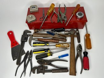Mix Lot Of Hand Tools And Metal Tool Box