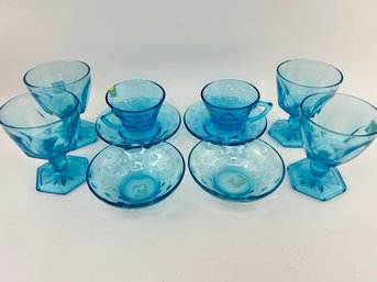 Collection Of Light Blue Vintage Glasses, Saucers And Tea Cups