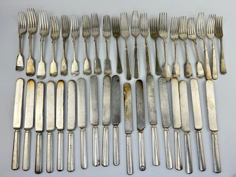 Vintage Mixed Flatware Of Silver Plate Forks & Knives: Reed & Barton, Dixon, Chandler & Barber