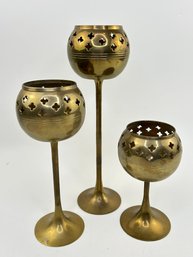 Set Of 3 Brass Tea Candle Holders