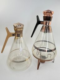 Mid Century Modern Glass Serving Carafes And Warming Stand