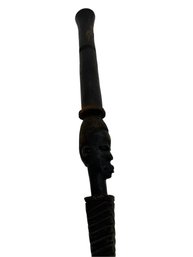African Ebony Hand Carved Figurative Walking Stick Cane With Serpent