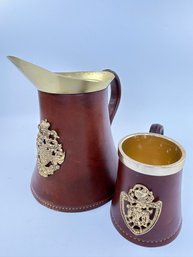 Leather Wrapped Brass Pitcher And Mug