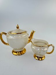 CG Warranted 22kt Gold Leaf, Mother Of Pearl Tea Pot And Milk Saucer