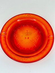 Vintage Amberina Glass Ashtray With Raised Eagle