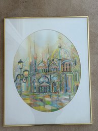 Artist Signed Davis 'In The City Of Our God' Italian Piazza Framed & Matted Work On Paper