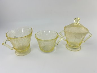 Yellow Depression Mug, Milk Pitcher & Lidded Sugar Bowl