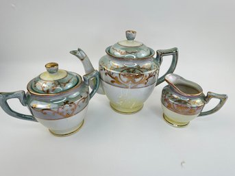 TT Hand Painted Japanese Teapot, Milk Saucer, Sugar Bowl