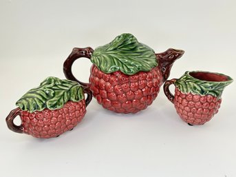 Jay Willfred Berry Teapot, Creamer And Sugar Set