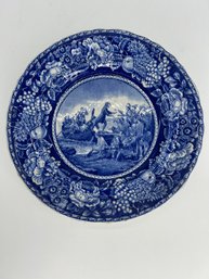 Antique Flow Blue Landing Of Roger Williams 1636 Plate Staffordshire England