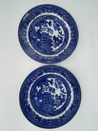 Antique Willow, Allerton's England Chinoiserie Style Flow Blue Plates Set Of 2