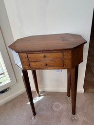 Antique Octagonal 2 Drawer Wood Side Table