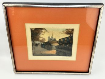 Victor Valery Signed Etching - Tournelle Walk Street Scene Facing Notre-Dame