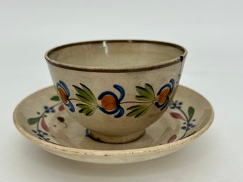 Antique Pearlware Cup & Saucer Decorated In Pratt Ware Colors