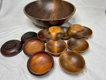 LARGE 20' Wood Salad Bowl With 12 Serving Wood Bowls