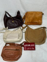 Lot Of 5 Woman's Handbags Purses: Etienne Aigner, Liz Claiborne, Fossil, Kenneth Cole & Wallet