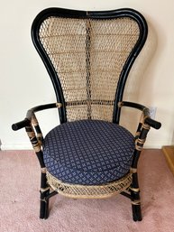 Mid-Century Modern Wicker Rattan Boho Balloon Back / Peackcock Style Chair