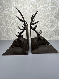 Large Vintage Brass Deer Or Antelope Bookends