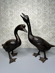 Pair Of Vintage Metal Goose Geese Statues