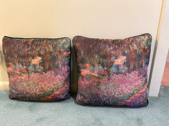 Pair Of 2 Matching Throw Pillows Claude Monet Painting Themed Scene
