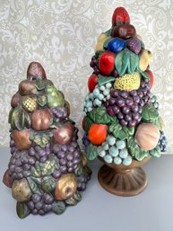 Lot Of 2 Vintage Fruit Topiary Ceramic Kitchen Decor Molds