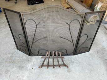 Fireplace Screen And Cast Iron Log Holder