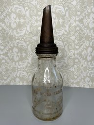 Hazel Atlas Glass Oil / Gas Service Station Bottle With Metal Spout