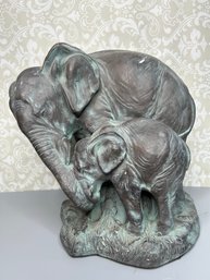 Elephant And Baby Statue Faux Bronze