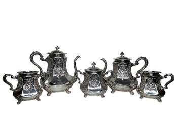 Meriden Britannia Co. Silver Plate 5-Piece Ornate Coffee And Tea Service
