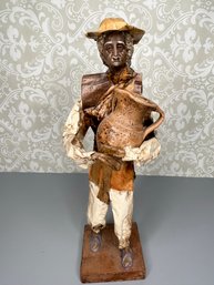 Mexican Paper Mache Statue Man Holding Clay Water Jug Elabora A Mano