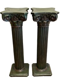Set Of Greek Ionic Order Column Pedestals Sculpture With Verdigris/Patina Finish