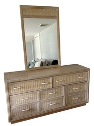 White Wicker 8-Drawer Dresser With Matching Mirror