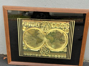 Gold Foil World Map Double Hemisphere Planisphaerium Terrestre Cum Utroque