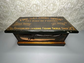 Vintage Wooden The Salmon Shop Fishing Chest