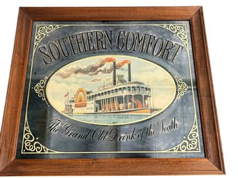 Large Vintage Southern Comfort Smoked Glass Paddle Wheel Riverboat Bar Mirror