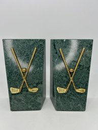 Heavy Alabaster Stone Golf Bookends