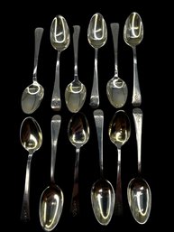 12 Sterling Silver Demitasse Engraved Spoons 'RB'