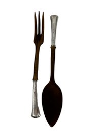 Sterling Silver And Wood Salad Serving Fork And Spoon