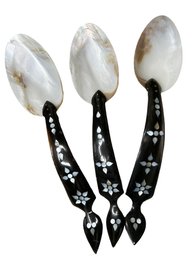 Mother Of Pearl Shell & Horn Serving Spoon Set Of 3
