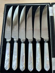 Set Of 6 John Blyde Sheffield England Mother Of Pearl Handle Knife Set In Original Case