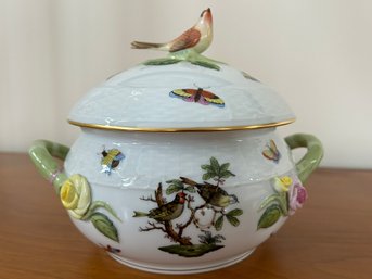Porcelain Herend Rothschild Bird Soup Tureen / Been Pot With Bird Finial, Hand Painted - Hungary