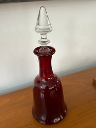Vintage Ruby Red Glass Decanter With Stopper