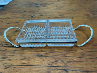 Double Tray Depression Glass With Ribbed Bubble Bottom Clear Relish Or Candy Dish