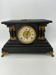 Antique William Gilbert Footed Mantel Clock With Lion Heads