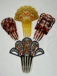 Collection Of Victorian & Art Deco Celluloid & Faux Tortoise Shell Hair Comb