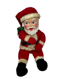 Vintage Rubber Face Laughing Santa By Gund With Original  Hand Crank