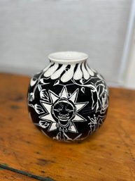 Vintage Oriental Take On Thalia & Melpomene Comedy/tragedy Black & White Handmade Ceramic Vase