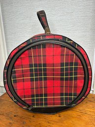 Vintage Red Plaid Round Zipper Front Suitcase